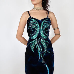 90s vintage siren mermaid dress beaded high slit bodycon